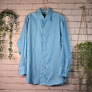 Kenneth Cole Reaction Blue Gingham Men's Long Sleeve Button Down Large M178